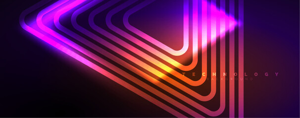 Neon glowing lines and angles, magic energy space light concept. Vector illustration for wallpaper, banner, background, leaflet, catalog, cover, flyer