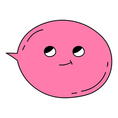 Cartoon bubble speech character with smile. Funky vector cute pink bubble character isolated on white