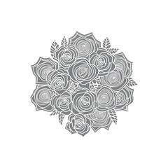 Hand drawn Roses bouquet. Line art for adult coloring book style. Vector illustration for coloring page.  outline Vector