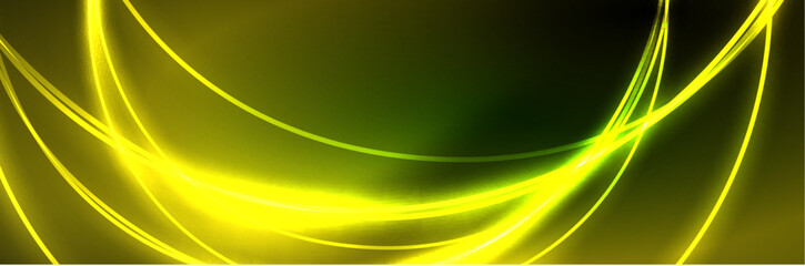 Fototapeta premium Neon glowing fluid wave lines, magic energy space light concept, abstract background wallpaper design