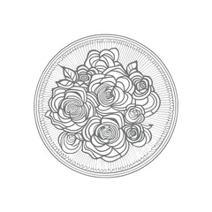 Hand drawn Roses bouquet. Line art for adult coloring book style. Vector illustration for coloring page.  outline Vector