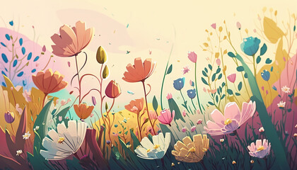 Spring flowers aesthetic background. Vector illustration. Generative AI