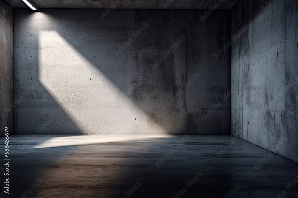 Aufkleber an empty room illuminated by a bright ceiling light. generative ai