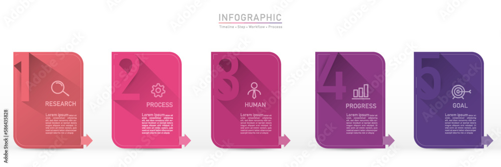 Poster 5 business option infographic template. step workflow number icon presentations. timeline diagram ob
