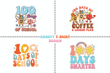 100 Days Back To School T-shirt Design.Groovy Hippe t-shirt Design