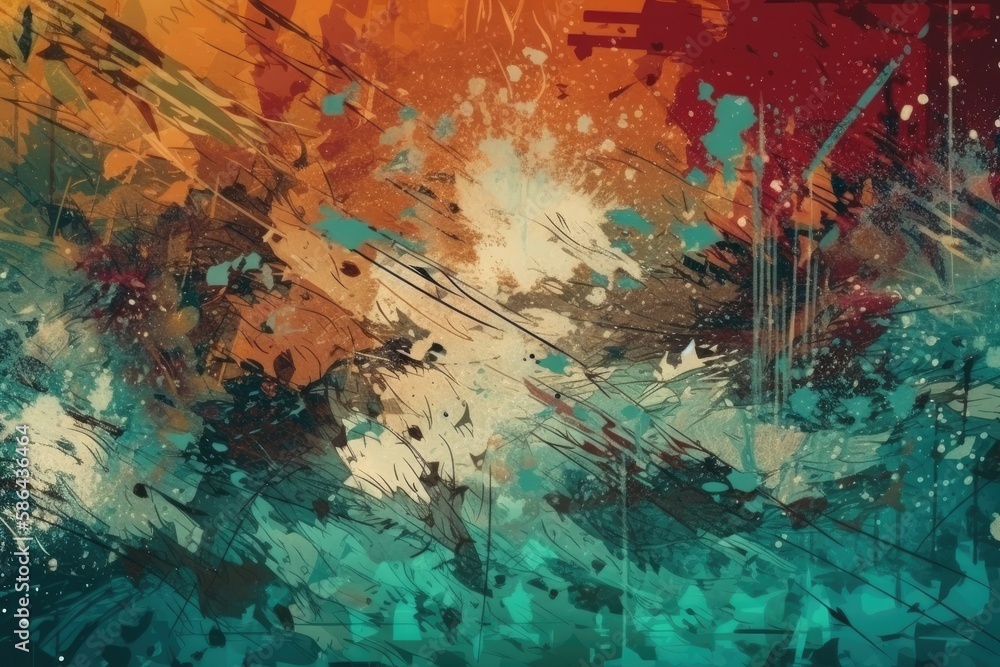 Poster an abstract painting with vibrant colors and dynamic brushstrokes. generative ai