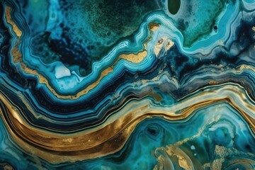 Fototapeta na wymiar close-up view of a blue and gold marble. Generative AI