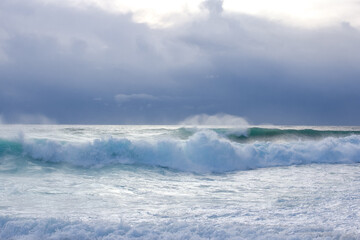 Big storm waves of Mediterranean sea on Alanya beach Turkey coast