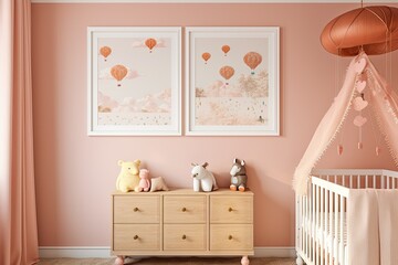 A cozy and adorable baby room for girls with toys and decorations. Ai generative.