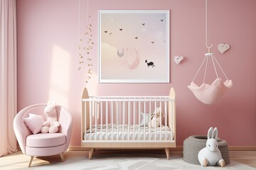 A cozy and charming baby room for girls with a lovely bed and cute decor Ai generative.