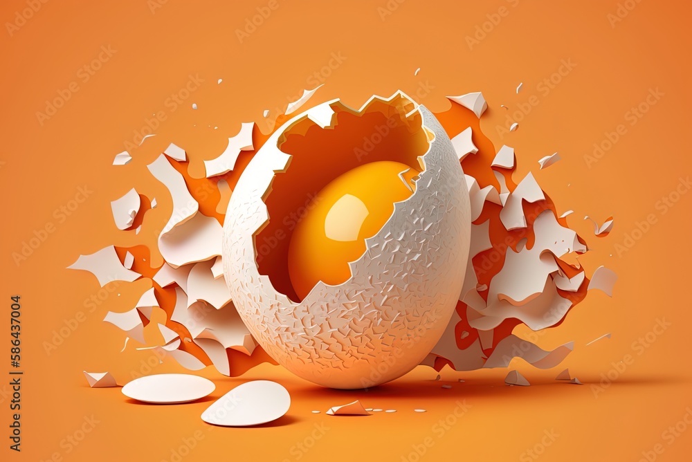 Aufkleber incredible image of an eggshell on an orange backdrop generative ai