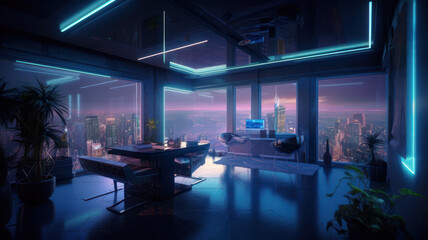 Skyline View Cyberpunk Apartment