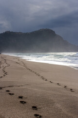 Big storm waves of Mediterranean sea on Alanya beach Turkey coast
