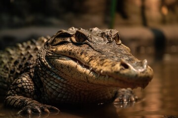 Fototapeta premium close-up view of a crocodile in the water. Generative AI