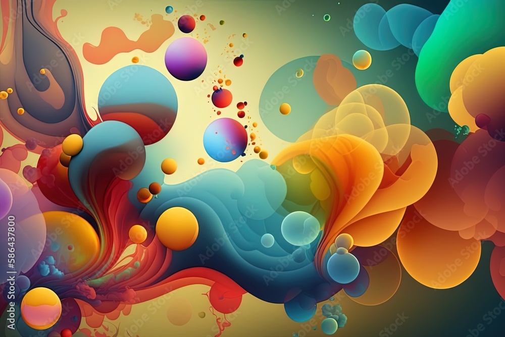 Poster abstract mystical incense smoke in various colors floating over a background of fusionized blobs. ge