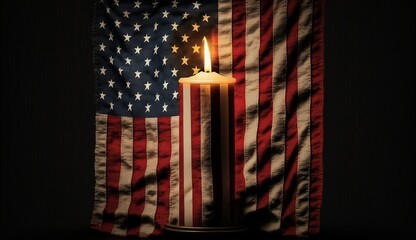 Memorial Day - Illustration of candle with usa flag, Generative ai