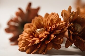 vibrant arrangement of orange flowers on a wooden table. Generative AI