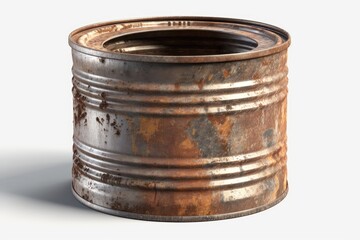 an aged metal barrel isolated on a white background. Generative AI