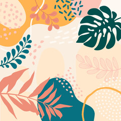 Fototapeta na wymiar banner frame background .Colorful poster background vector illustration.Exotic plants, branches,art print for beauty, fashion and natural products,wellness, wedding and event.