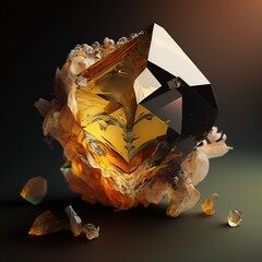 Close up of a citrine gemstone on a dark background. Generative AI