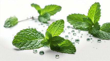 fresh mint leaves with water © Thamidu