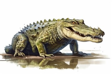 menacing alligator resting on the surface of a murky swamp. Generative AI