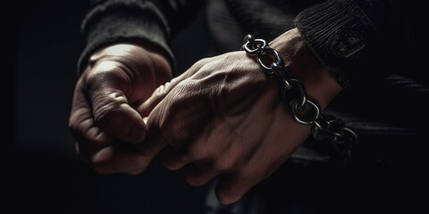 handcuffed on hand. close up Generative AI