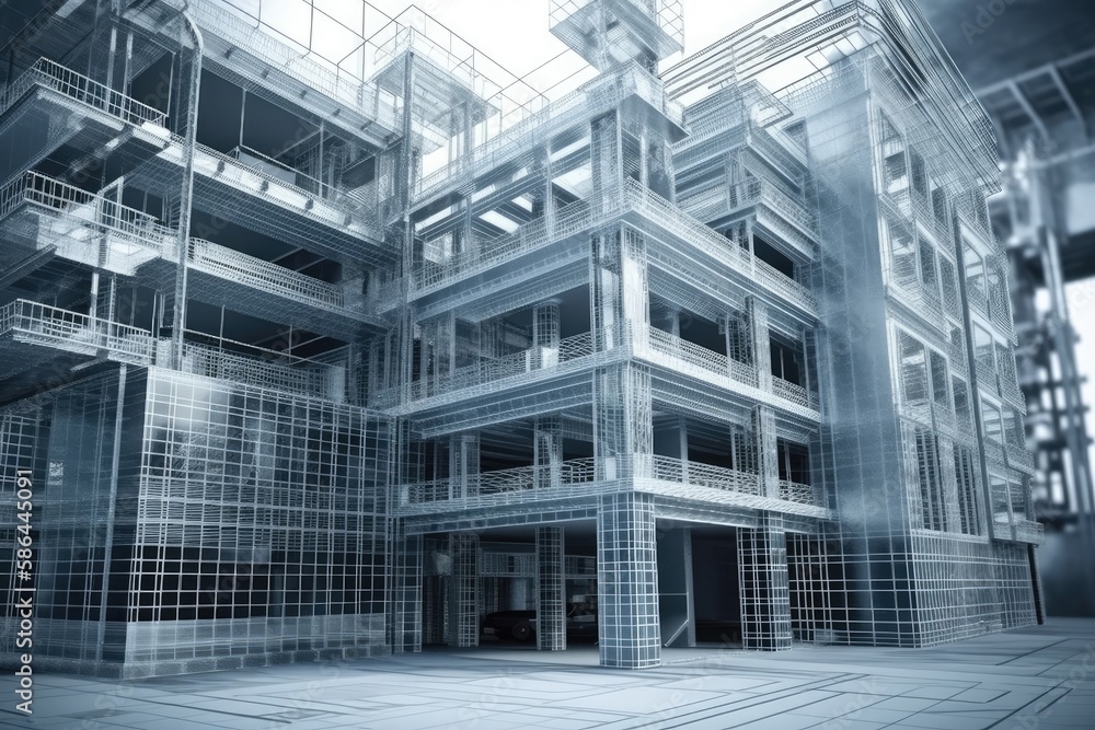 Poster skyscraper with modern architecture and glass windows. generative ai