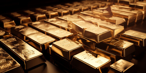 stacked gold bullion background. Generative AI
