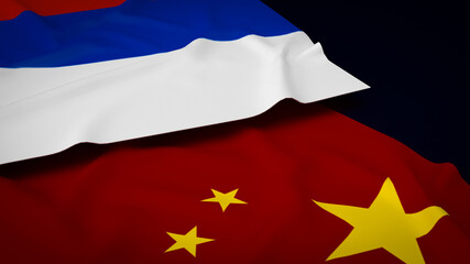 China and Russia flag image 3d rendering.