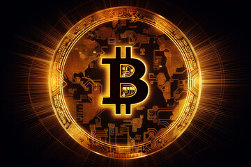 Fototapeta na wymiar Bitcoins and New Virtual money concept. Mining or blockchain technology. Generative ai.