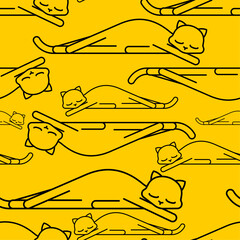 Sleeping cat pattern seamless. pet sleeping background. Vector texture