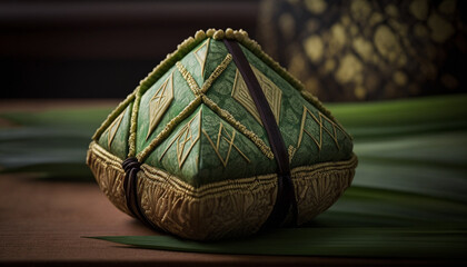 Javanese rice cake packed inside a green diamond-shaped. Vector illustration. Generative AI