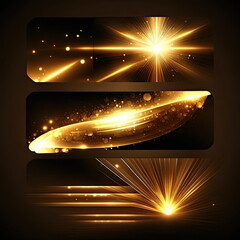 Collection of golden transparent light lens flares, vector illustration, Made by AI,Artificial intelligence
