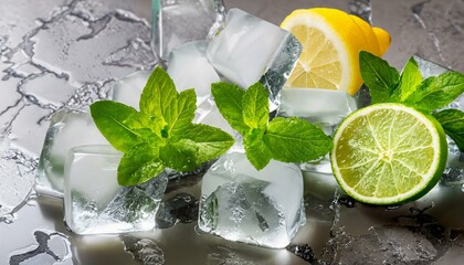 High-Quality Closeup of Lemon and Mint Ice Cubes - Texture and Detail