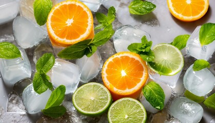 High-Quality Closeup of Orange and Mint Ice Cubes - Texture and Detail