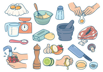Food preparing doodle, cooking and baking hand drawn element - 586448876