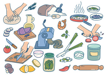 Food preparing doodle, cooking and baking hand drawn element - 586448882