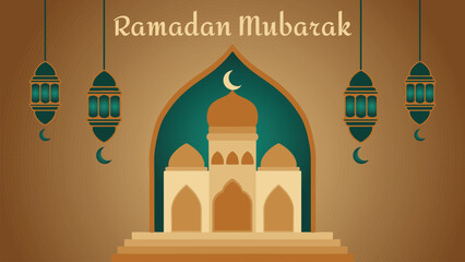 VECTOR RAMADAN MUBARAK WITH GOLDEN MOSQUE BACKGROUND