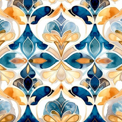beige blue and gold seamless pattern symmetric