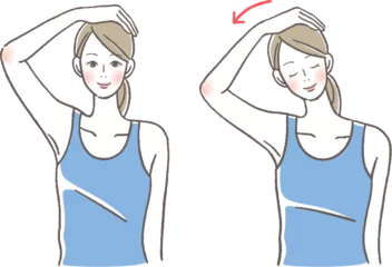Foto op Plexiglas 首と肩のストレッチをする女性のイラスト © mai