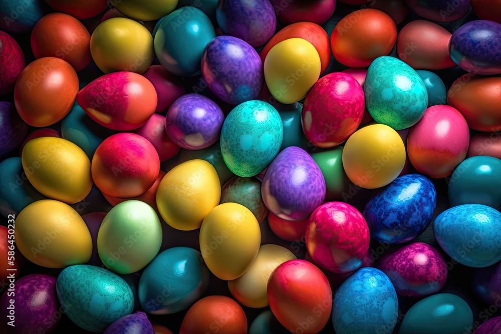 Poster colorful egg tower with gradient colors from top to bottom. generative ai