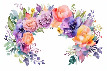 Watercolor floral frame. Spring or summer flowers for invitation, wedding or greeting cards. Generative AI