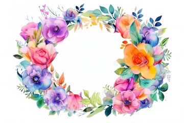 Watercolor floral frame. Spring or summer flowers for invitation, wedding or greeting cards. Generative AI