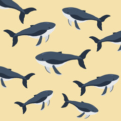 seamless pattern with whale, whale in yellow background