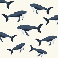 seamless pattern with whale, whale in white background