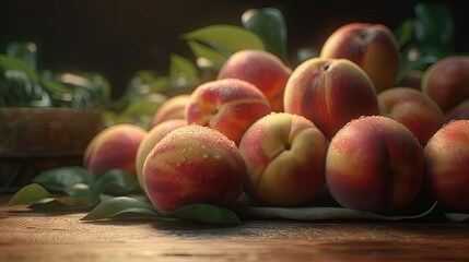 Naklejka na ściany i meble Beautiful organic background made of freshly picked Peach. Generative AI.