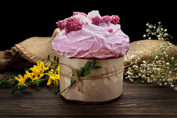 Traditional Easte Treat, Homemade Paska with Colorful Eggs