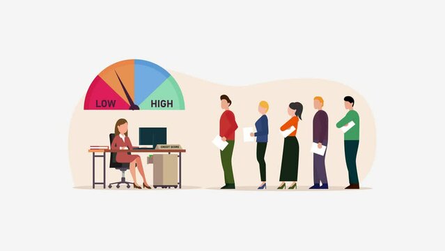 People waiting in queue for getting personal credit score information