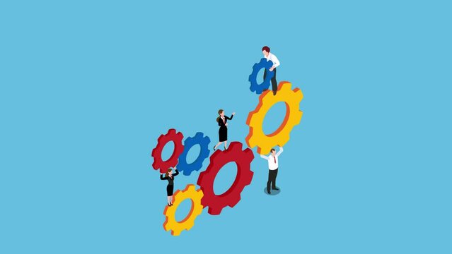 business people on cog wheels